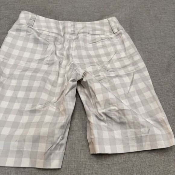 Sharagano Studio Size 8 Cotton Spandex Zip Walking Shorts | White & Grey Check | - Picture 1 of 7